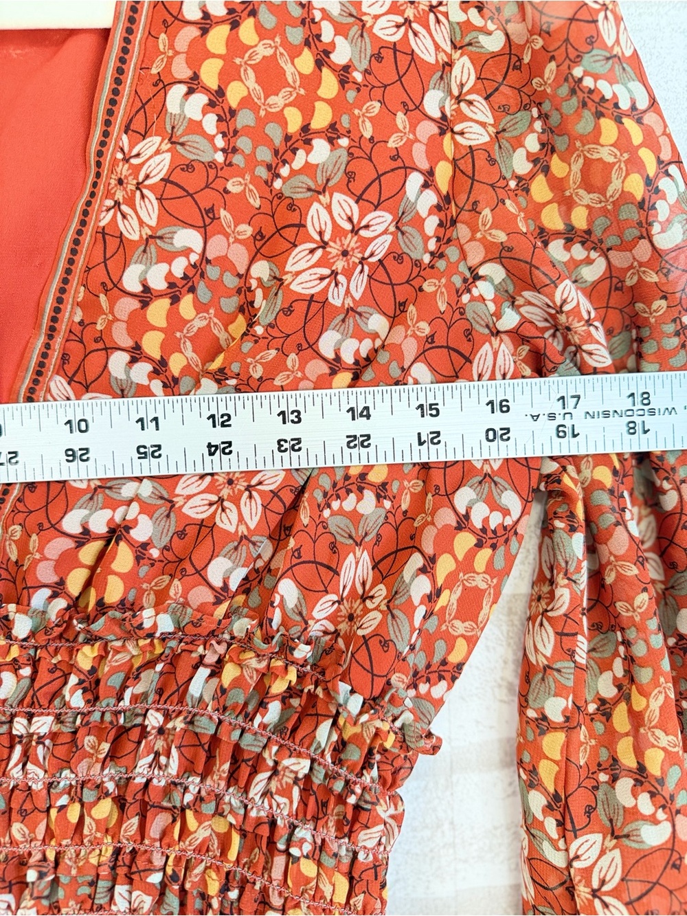 Max Studio Rust Floral Long-Sleeve Smocked Mini Dress - Picture 9 of 9